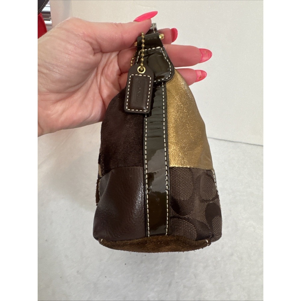 Y2K Coach Patchwork Bag Mini Baguette Brown Purple Gold Animal Print Logo Print - Picture 7 of 10